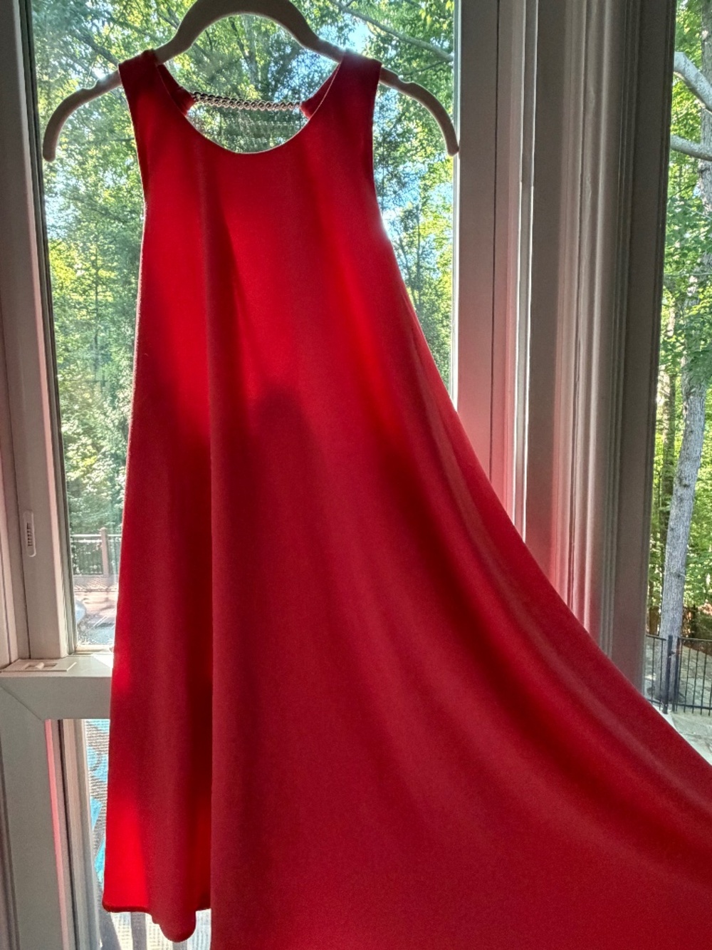 Bebe Pink Coral and Gold Chain Back Mini Dress Lined Size Small EUC
